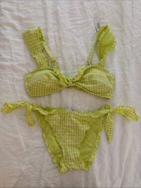 Adore Me Lime Green Textured Tie Bikini Set